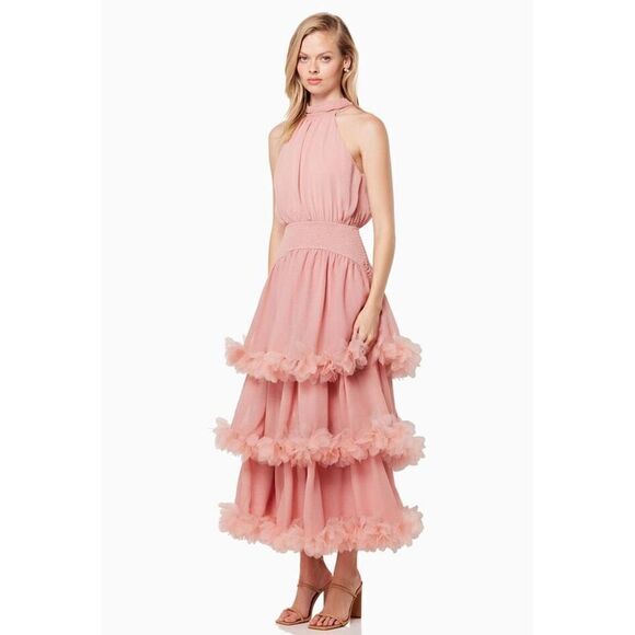 Elliatt New Bride Nereida Tiered Midi-Dress  Tiered Halter Rose Size S NWT$360 - Picture 1 of 6